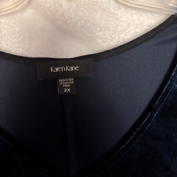 Karen Kane Plus Size 2X Stretch Teal Velvet Bell Sleeve Swing ALine Shift Dress - Picture 4 of 5